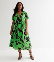 New Look Curves Green Floral Oversized Midi Smock Dress